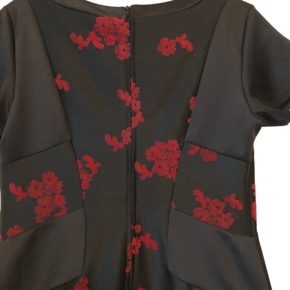 Halo Black With Red Velvet Flocking Sheath Dress Sz M Career Date Night - Picture 4 of 13